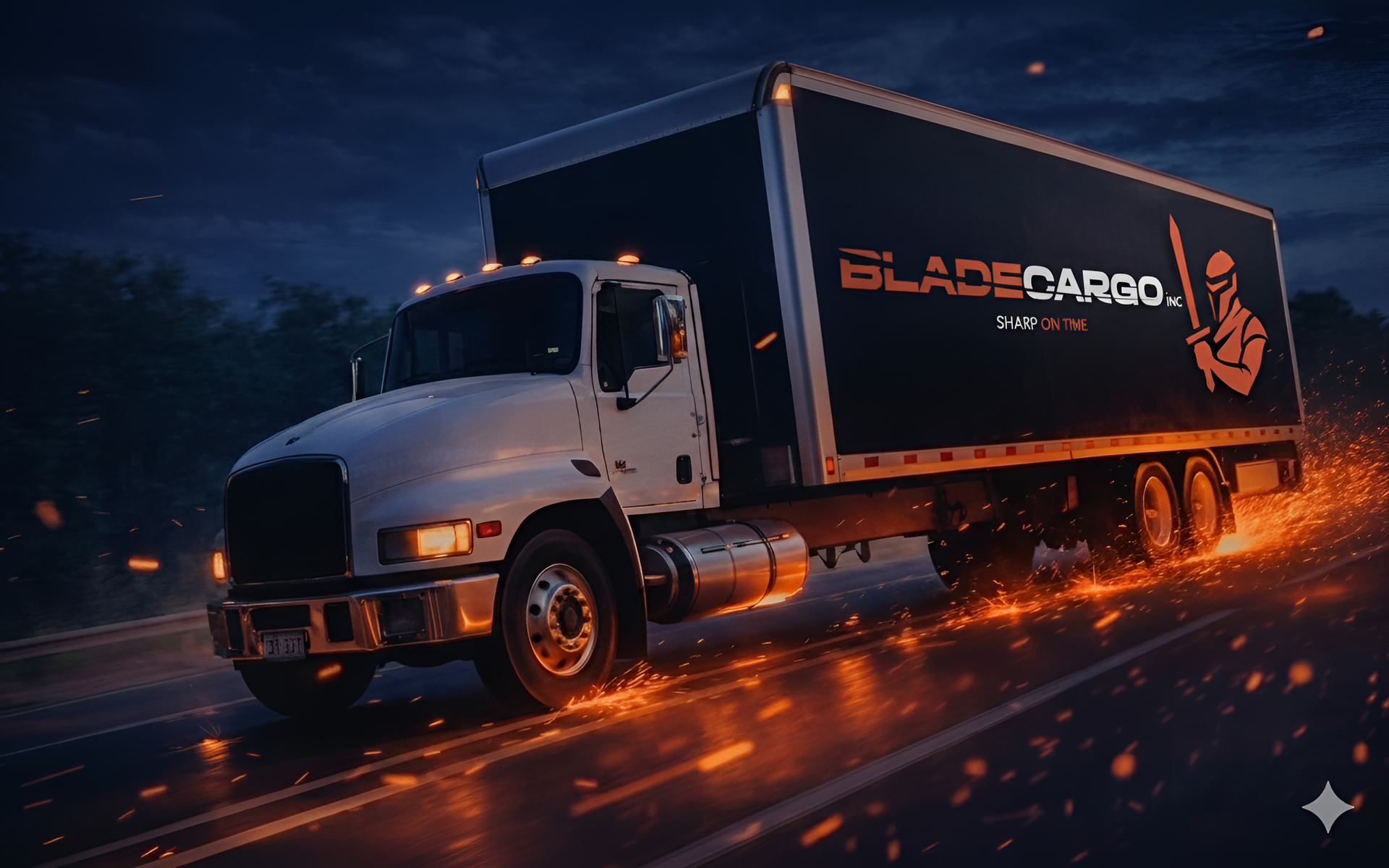 Blade Cargo Inc. truck on the road with sparks